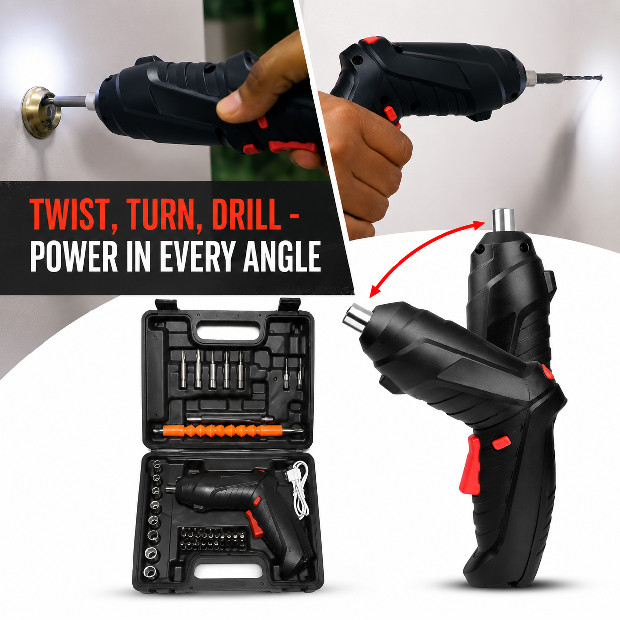 46 PCS Rechargeable Cordless Drill & Screwdriver Kit