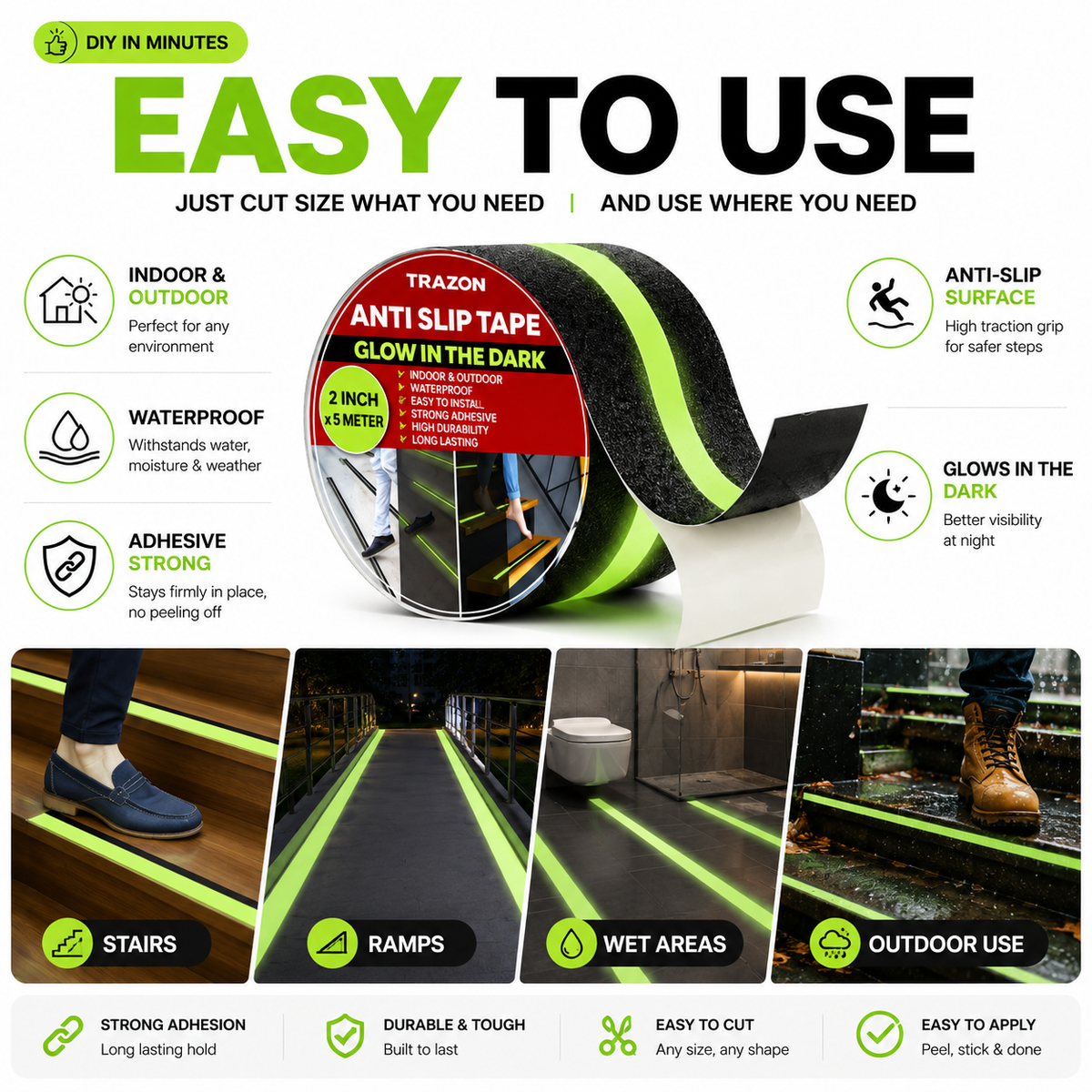 Anti Slip Safety Tape | Glows in the Dark (Buy 1 get 1 free)