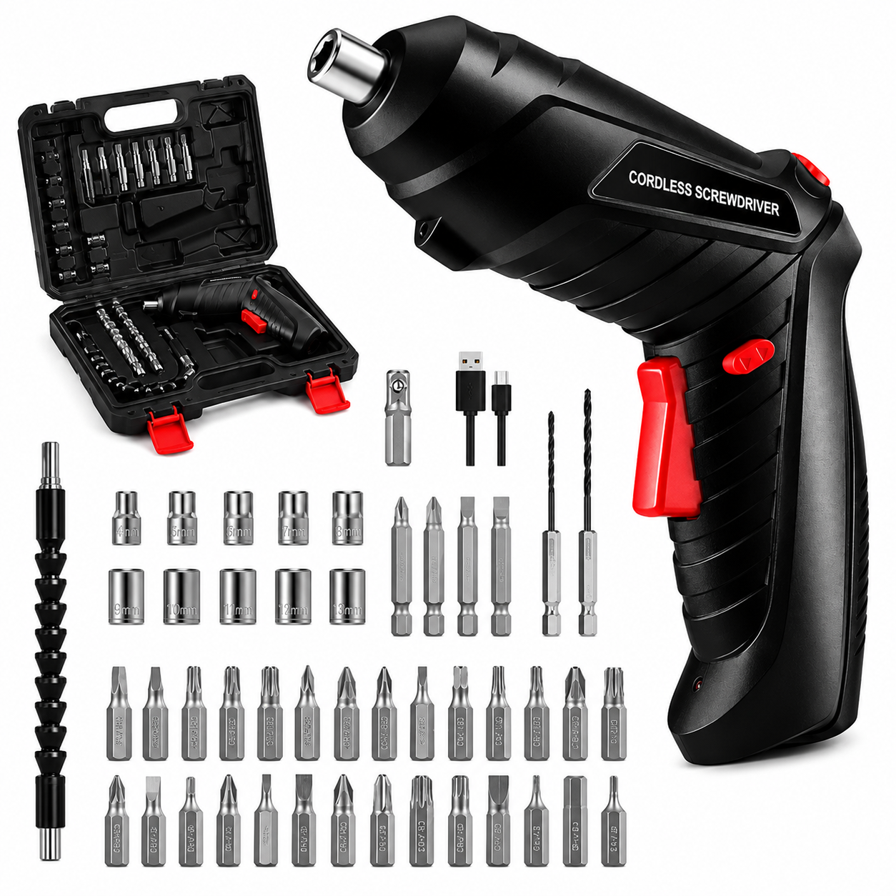 46 PCS Rechargeable Cordless Drill & Screwdriver Kit