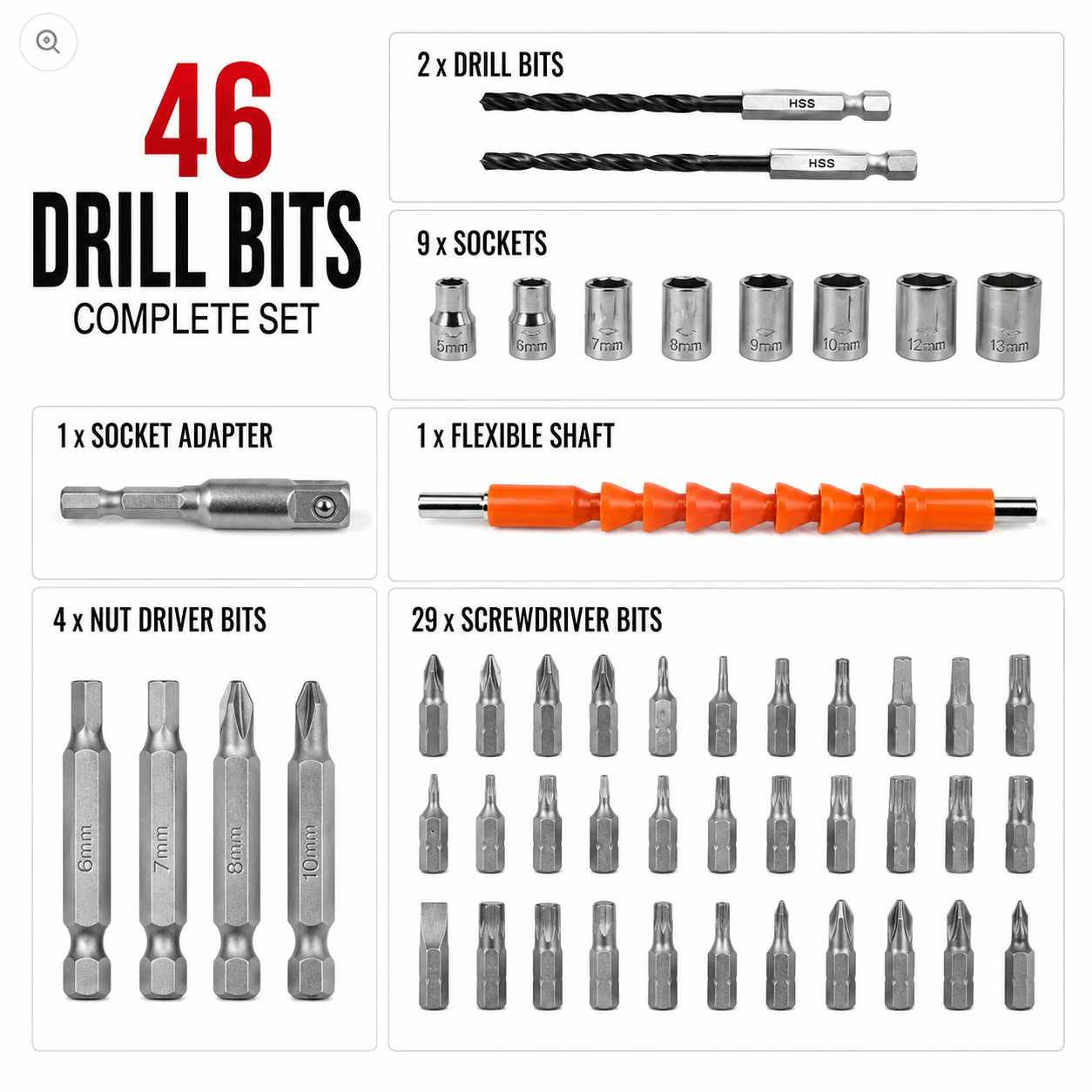 46 PCS Rechargeable Cordless Drill & Screwdriver Kit
